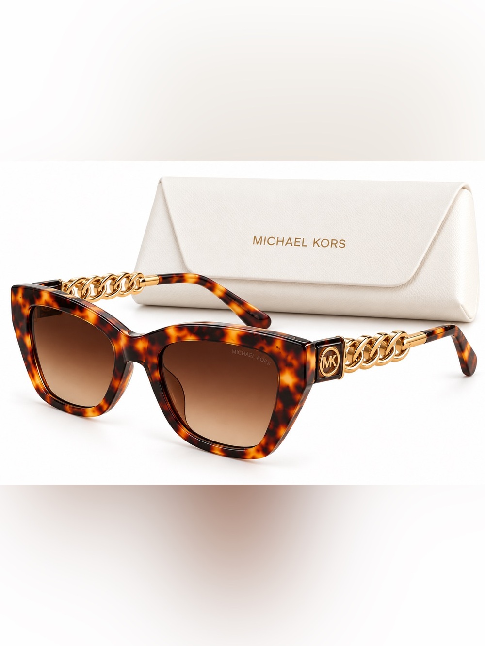 Michael Kors Montecito MK2205 Tortoise Cat Eye Chain Sunglasses + Case